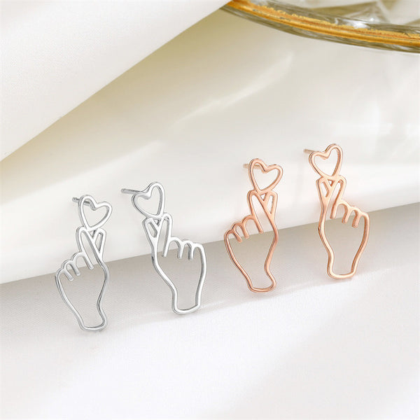 Finger Heart Stud Earrings