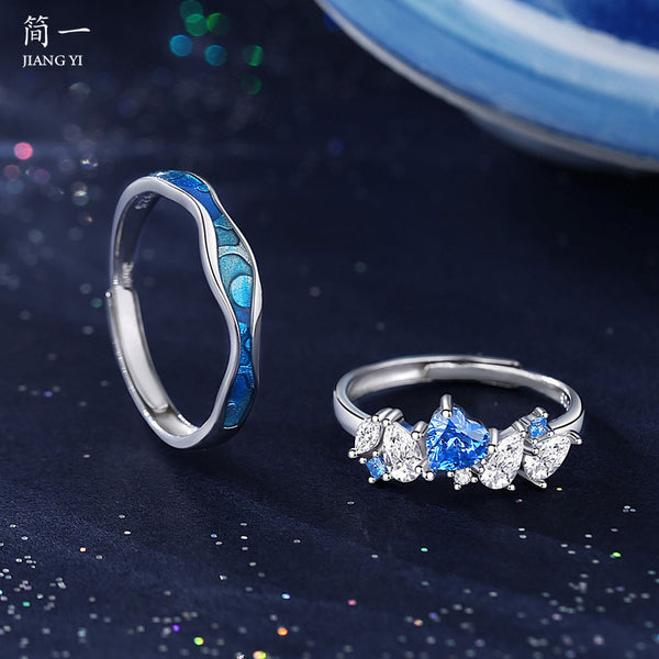 Blue Heart Matching Couple Ring