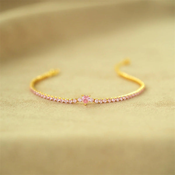 Pink Heart Charm Wedding Tennis Bracelet