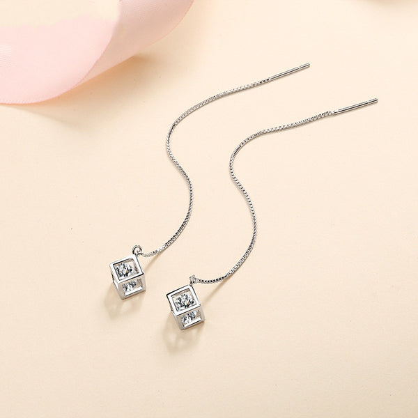 Moissanite Magic Cube Threader Earrings