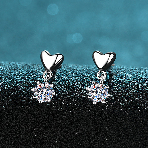 Solitaire Moissanite Heart Earrings