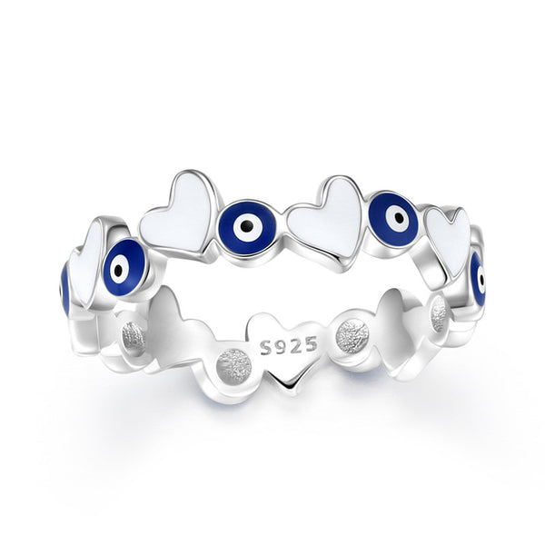 Blue Evil Eye Heart Band Ring