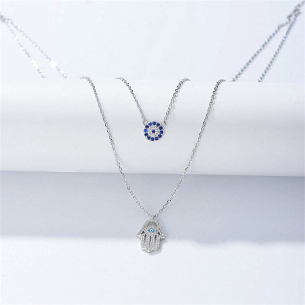 Evil Eye Hand Double Layering Necklace