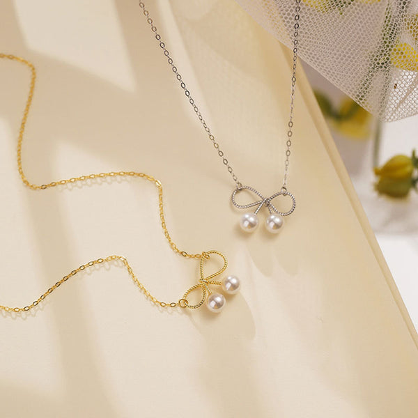 Bow Tie Pearl Charm Necklace