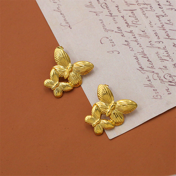 Vintage Double Butterfly Stud Earrings