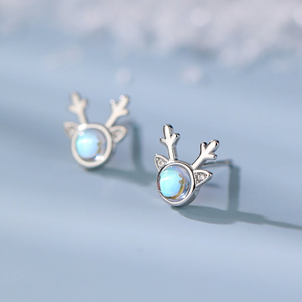 Moonstone Deer Antler Stud Earrings