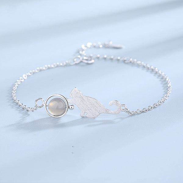 Dainty Moonstone Cat Bracelet