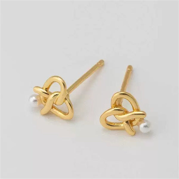 Pearl Heart Knot Stud Earrings