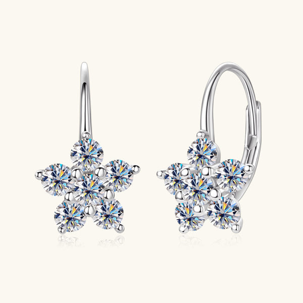 Moissanite Flower Leverback Earrings