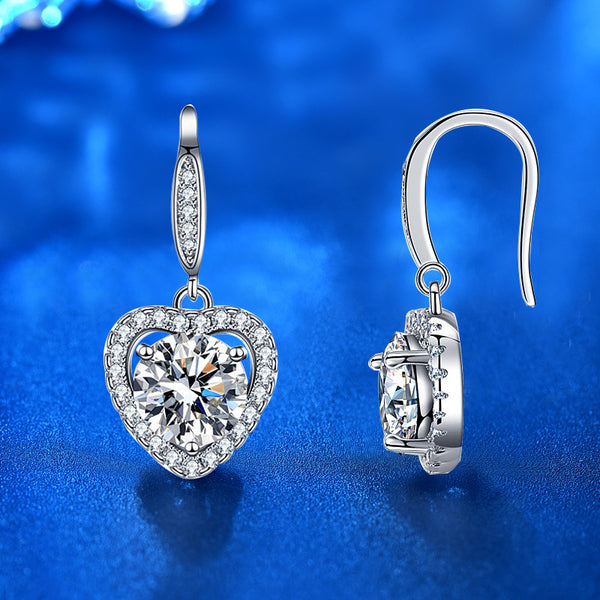 Moissanite Heart Halo Wedding Earrings