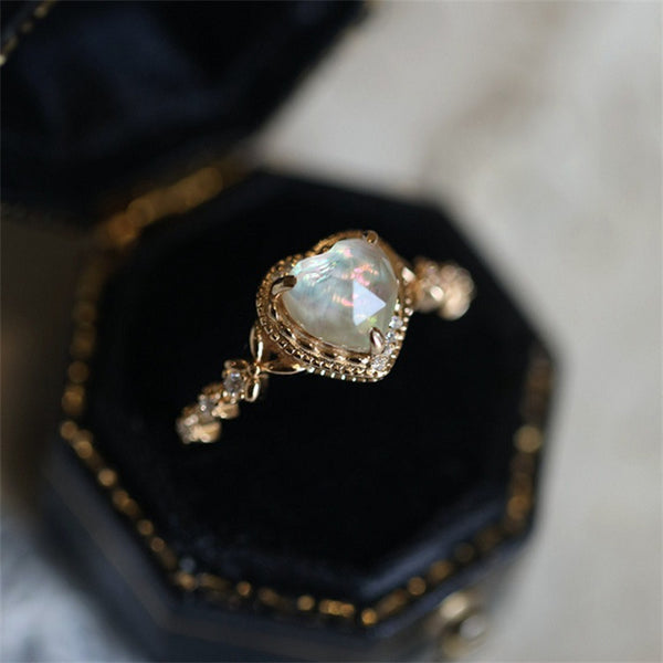 Dainty White Crystal Heart  Ring