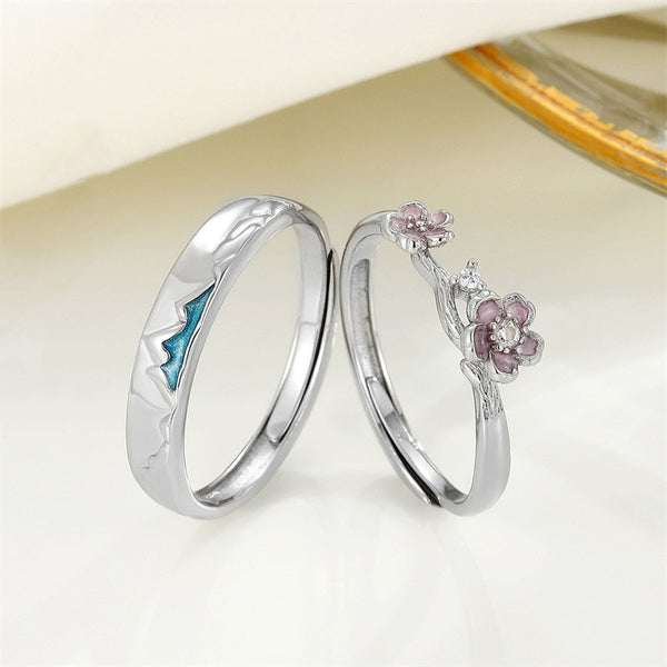 Cherry Blossom Mountain Couple Ring