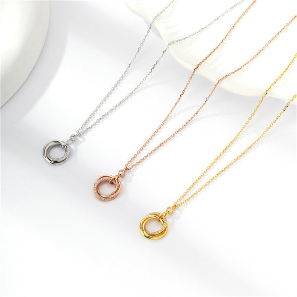 Triple Interlock Ring Necklace