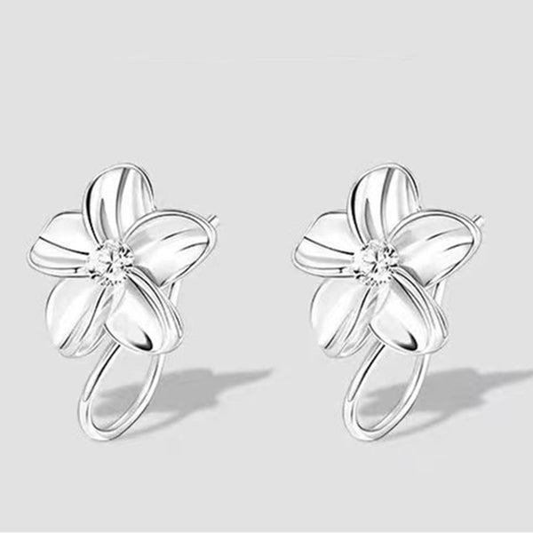 Silver Flower Hook Earrings