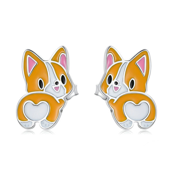 Welsh Corgi Dog Enamel Stud Earrings