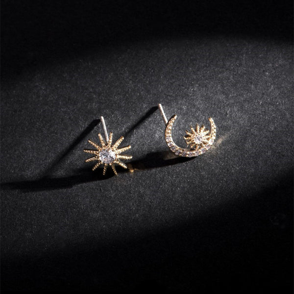 Mismatched Moon Star Stud Earrings