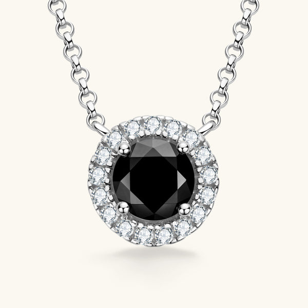 Black Moissanite Halo Necklace