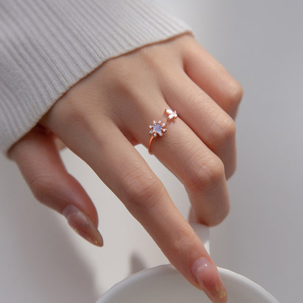 Dainty Opal Sunflower Butterfly Ring