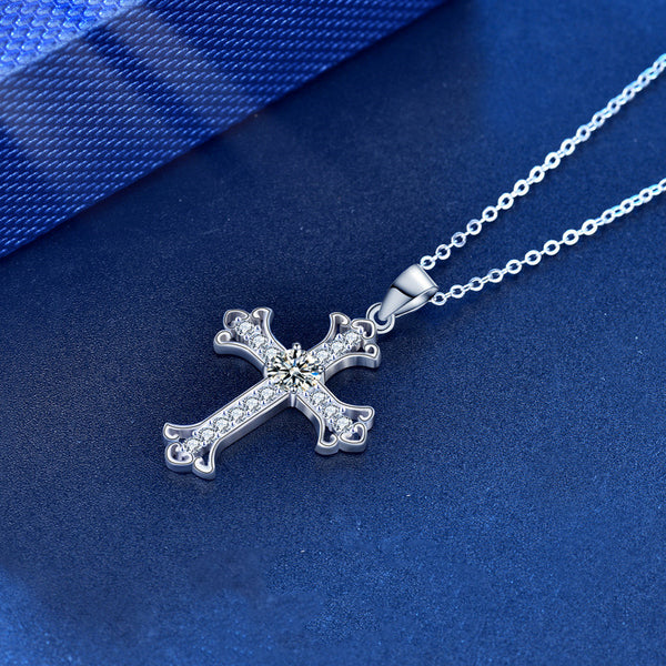 Moissanite Cross Pendant Wedding Necklace