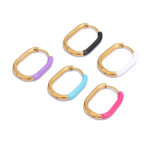 Colored Enamel U Shaped Hoop Earrings