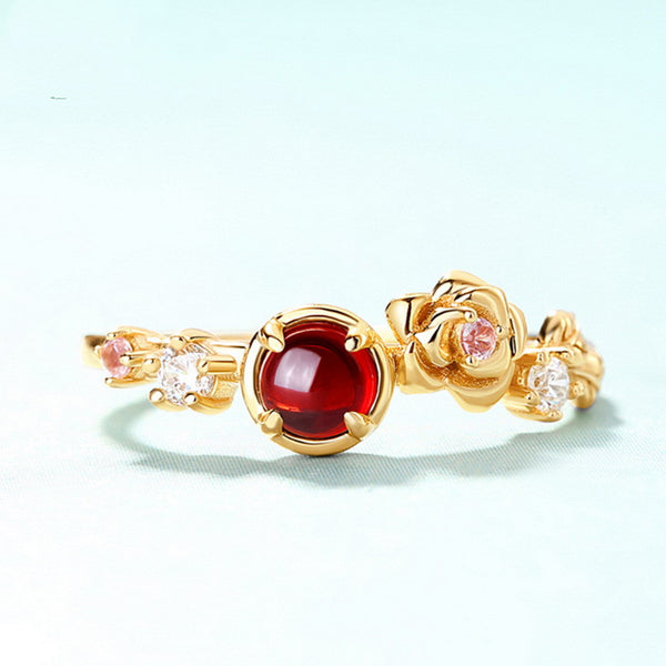 Garnet Rose Flower Ring