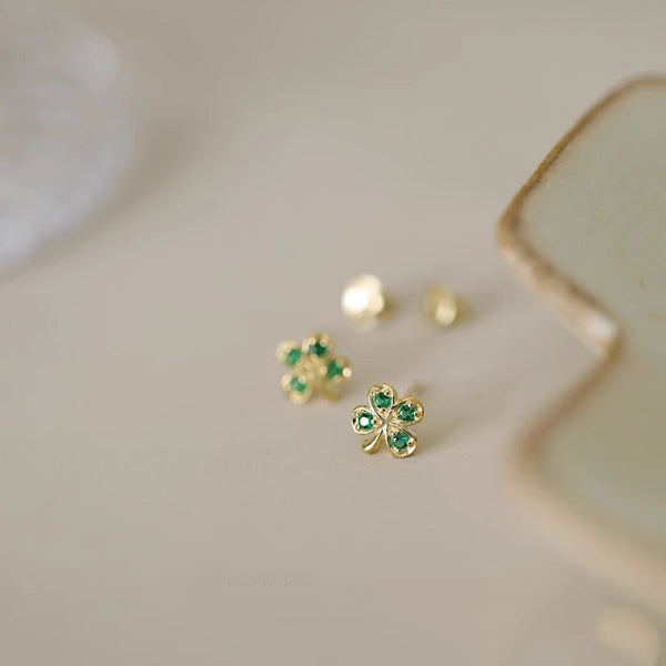 Tiny Small Four Leaf Clover Stud Earrings