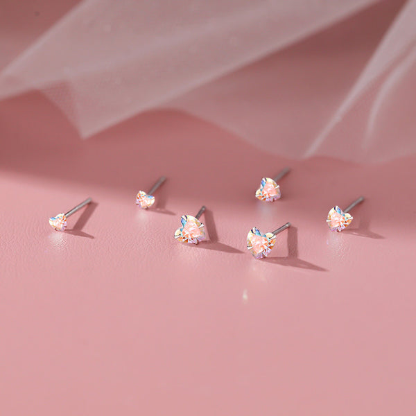 Dainty Tiny Small Pink Heart Stud Earrings