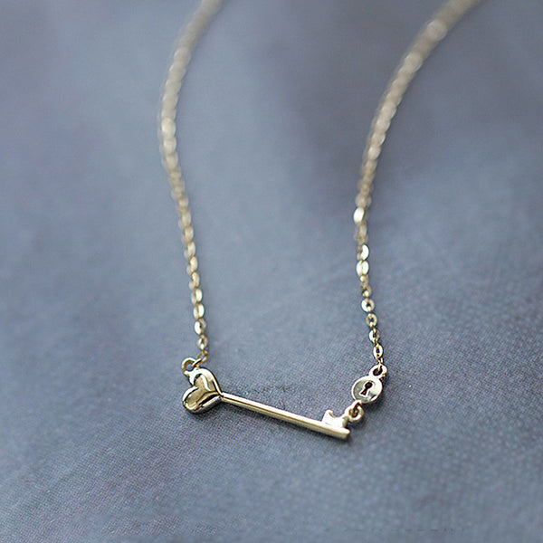 Gold Heart Key Necklace