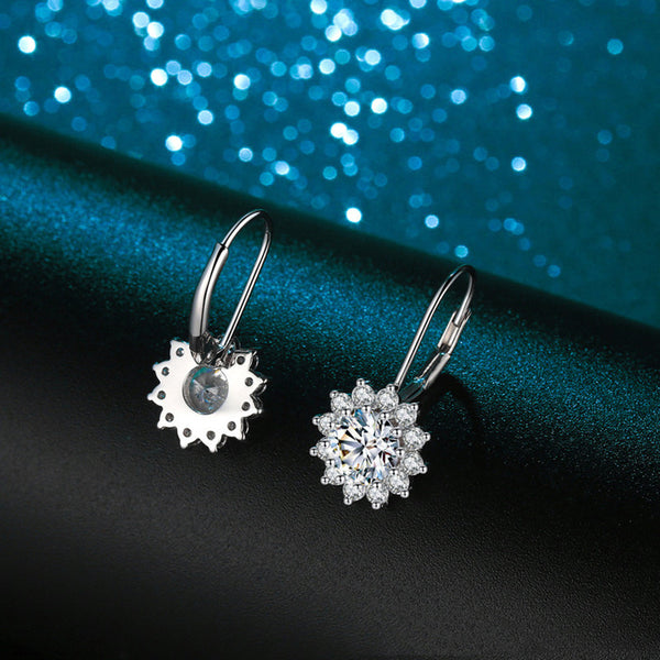 Moissanite Sunflower Drop Leverback Earrings