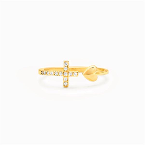 Dainty Heart Cross Band Ring