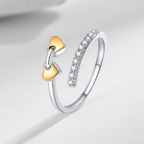 Double Heart Stacking Bypass Ring