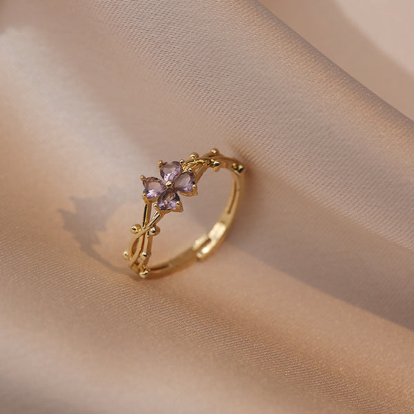 Purple Four-Petal Flower Ring