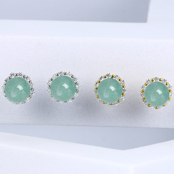 Round Aventurine Halo Stud Earrings