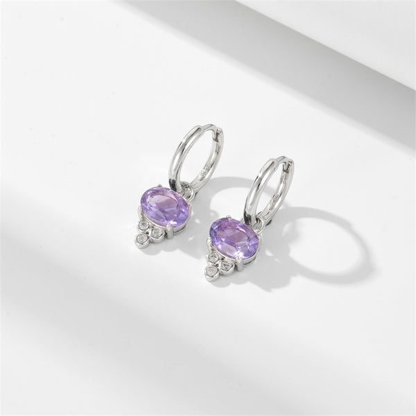 Oval Amethyst Hoop Earrings