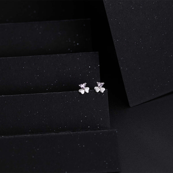 Mini Purple Heart Clover Stud Earrings