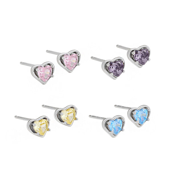 Color Gemstone Heart Stud Earrings