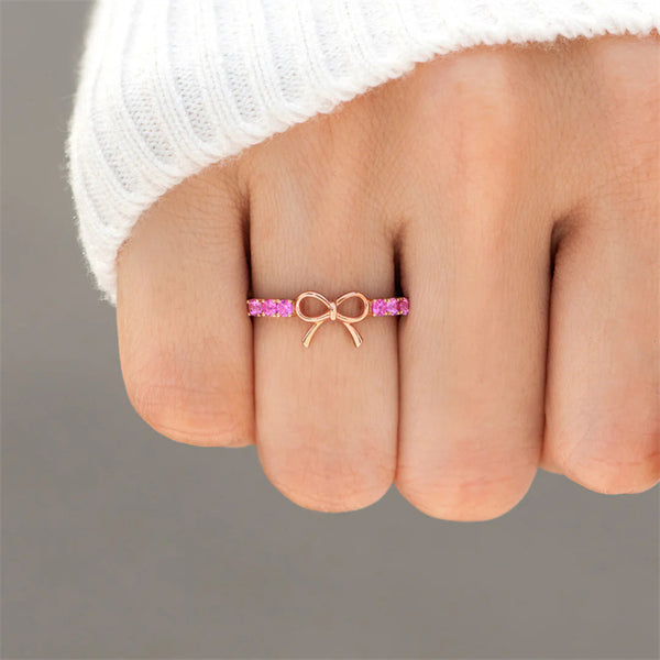 Dainty Pink Gem Bow Tie Ring