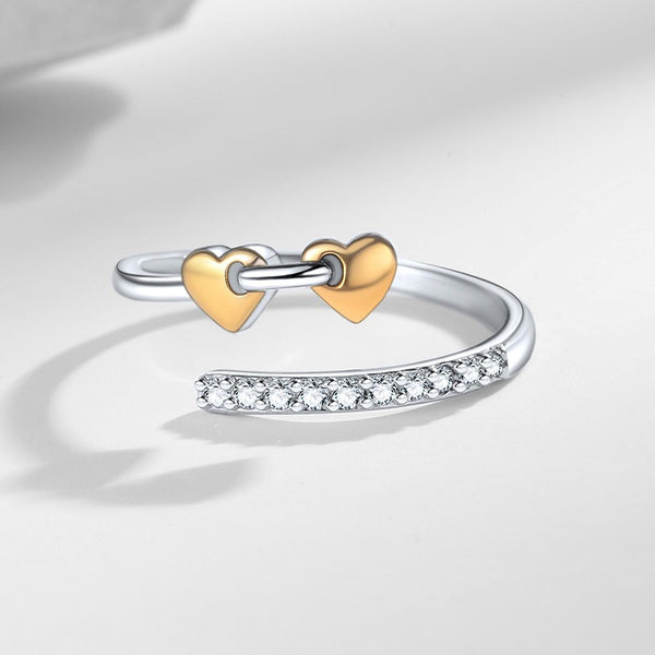 Double Heart Stacking Bypass Ring