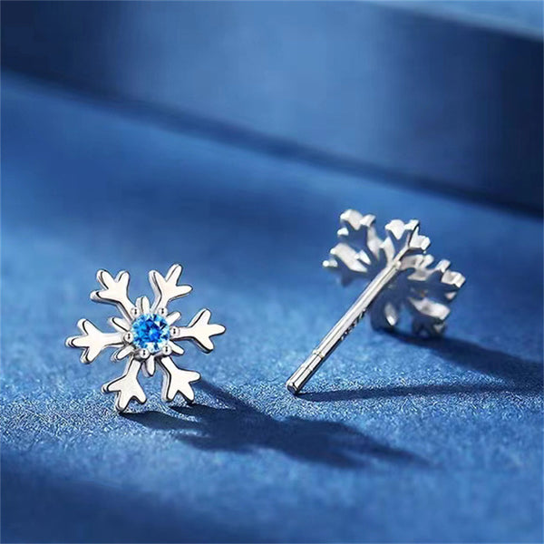 Blue Stone Snowflake Stud Earrings