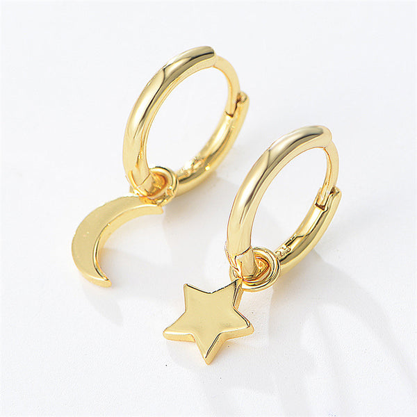 Mismatch Star Moon Drop Hoop Earrings