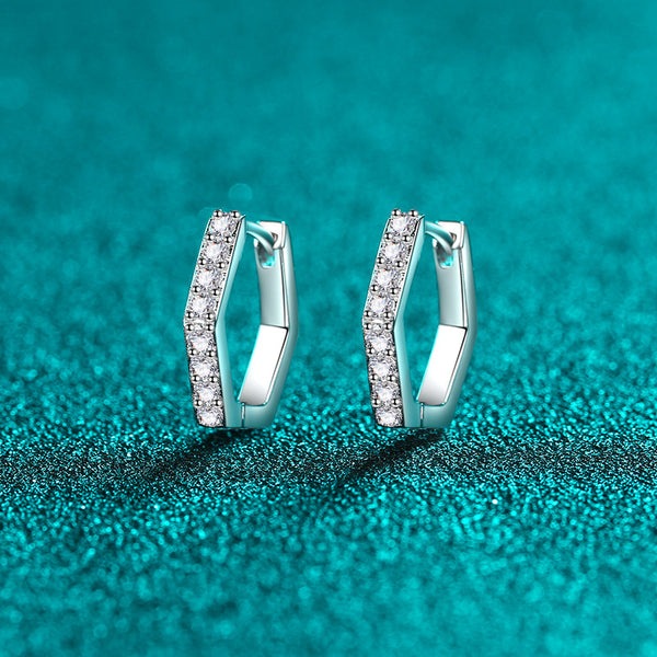 Pave Moissanite Hexagon Hoop Earrings