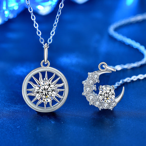 Moissanite Sun Moon Matching Necklace