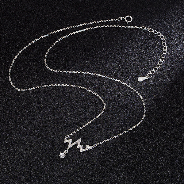 Silver Heartbeat Pendant Necklace