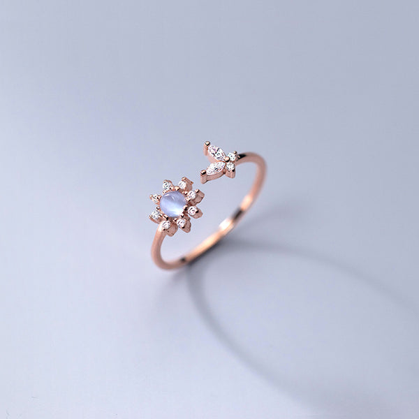 Dainty Opal Sunflower Butterfly Ring