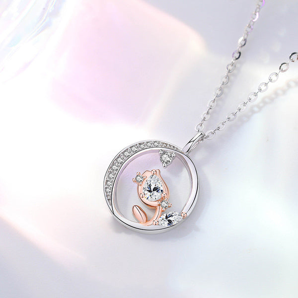 Little Prince Rose Flower Couple Necklace