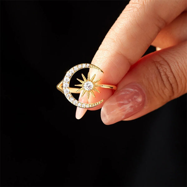 Dainty Crescent Moon Star Ring