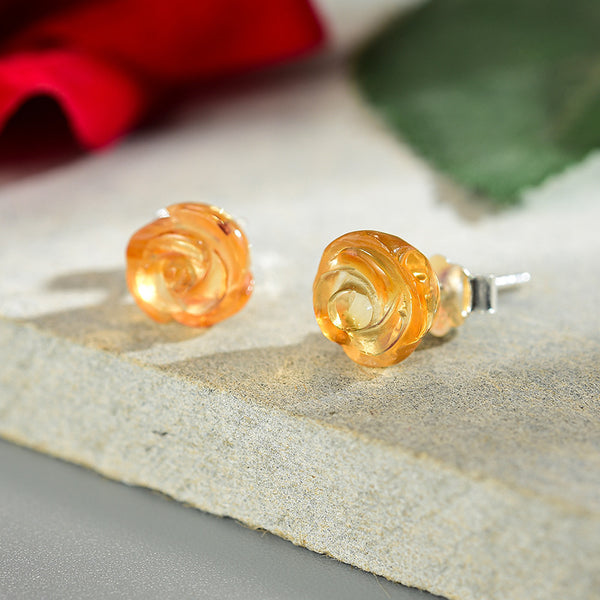 Crystal Rose Flower Stud Earrings