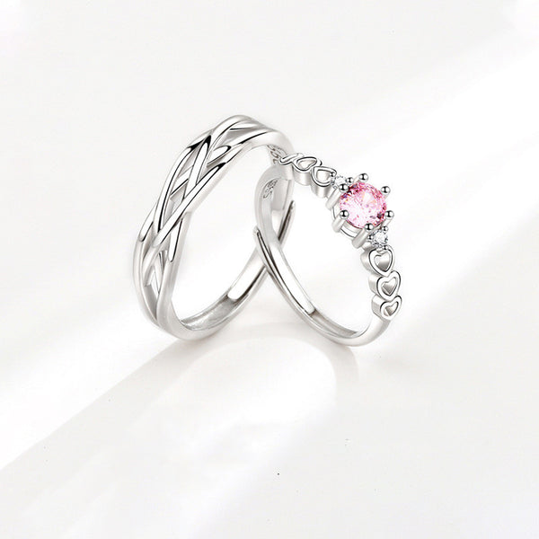 Pink Cross Heart Matching Couple Ring