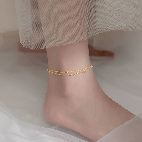 Dainty Bead Double Chain Anklet