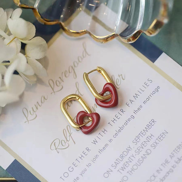 Vintage Red Heart Earrings